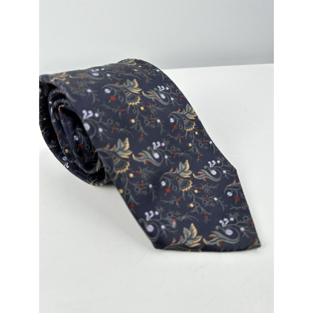 Massimo Bizzocchi Silk Tie In Navy Floral Pattern Made In Italy (B-6)